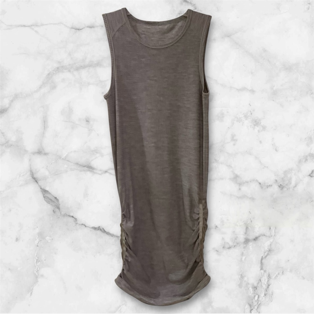 Lululemon In The Flow Tank Dress, Heathered Gray, Ruched Sides, Round Neck, Sz 4